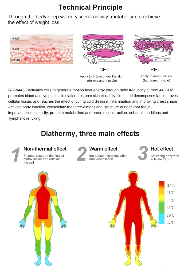 portable Cet Ret Rf Facial Lifting Machine 500w Monopolar Radiofrequency 448K Wrinkle Removal Diathermy Reduce Fat Machine