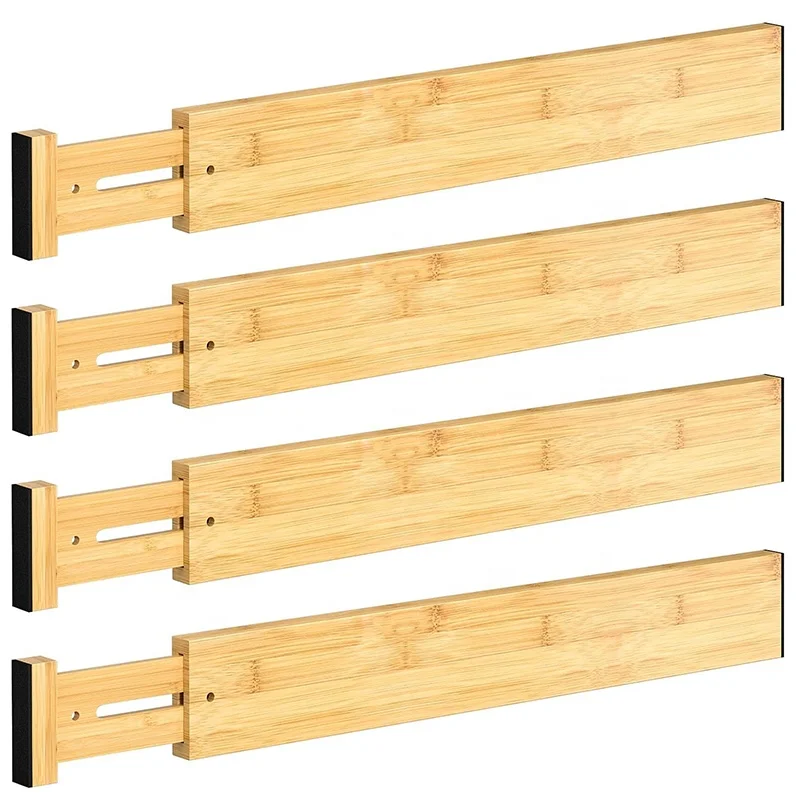 4 PCS Drawer Separators Tool Expandable Adjustable Kitchen Bamboo Dresser Drawer Dividers Organizers for Bathroom Clothes