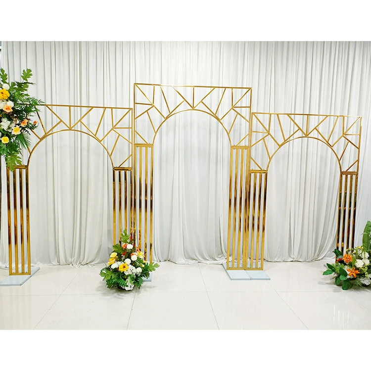 Factory Price Sales New Gold Metal Arch Carving Frame Stainless Party Ceremony Background Backdrop Geometric Wedding Decoration