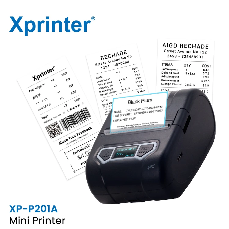 Xprinter XP-P201A 48 мм Мини Портативный термопринтер с батареей мини принтеры пультом дистанционного управления USB термальный принтер для печати этикеток