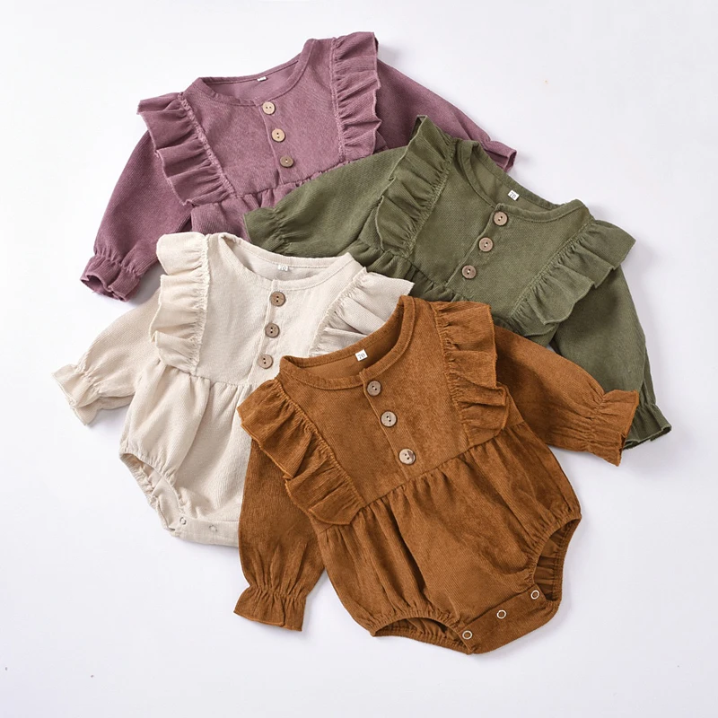 Classic Autumn Winter Girl Romper Boho Baby Romper Ruffle Sleeve Baby Corduroy Romper