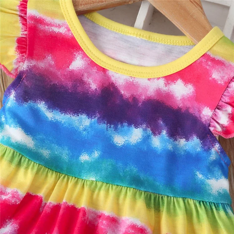 New Toddler Kids Baby Girls Dress Fly Sleeve Colorful Rainbow Striped Dresses for Girl Fashion A-line Sundress Summer Clothing