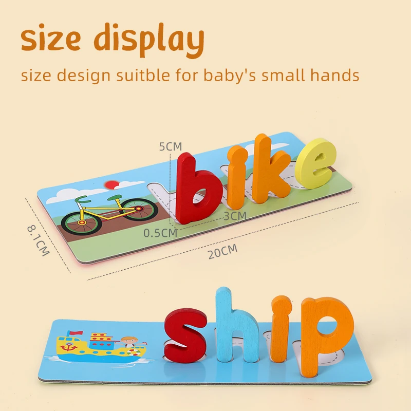 
Wooden spelling word game for children 26 English letters early education cognitive spelling practice picture puzzle teaching 