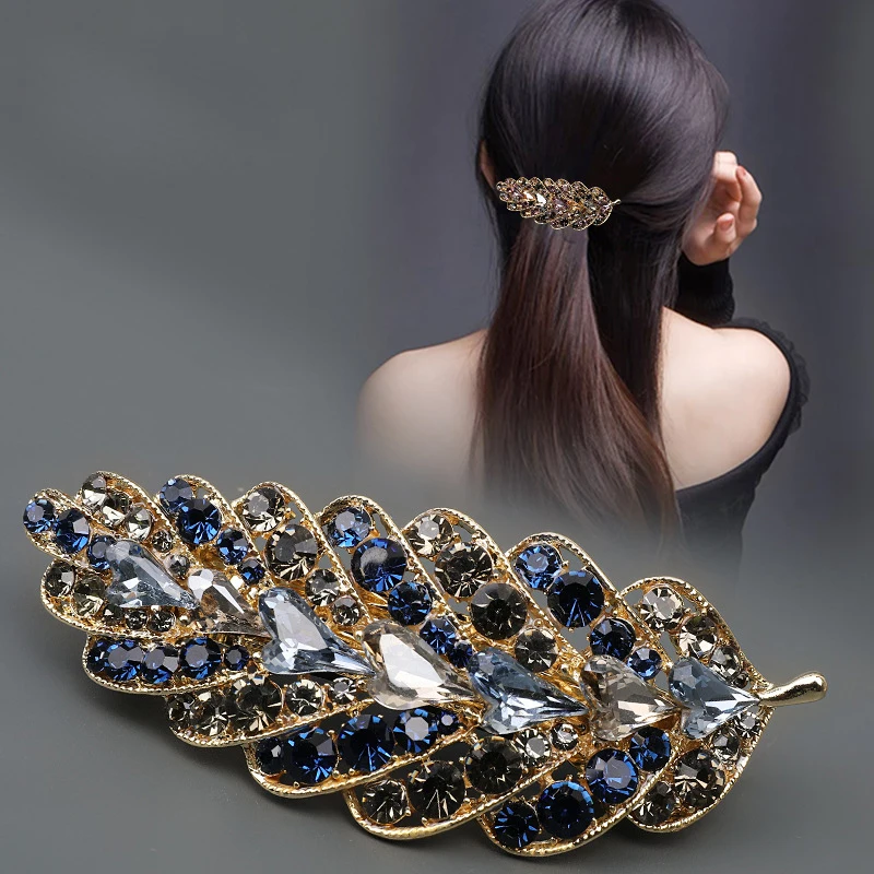 Real Gold-Plated Large Spring Clip With Anti-Slip Cover K9 Crystal Hairpin One-Word Horizontal Hair Pins For Women Accessories