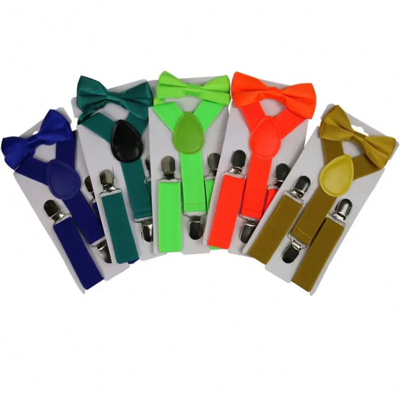 Unisex Children Kids Suspenders  Metal Adjustable Elastic Back Braces Bow Tie Suspenders