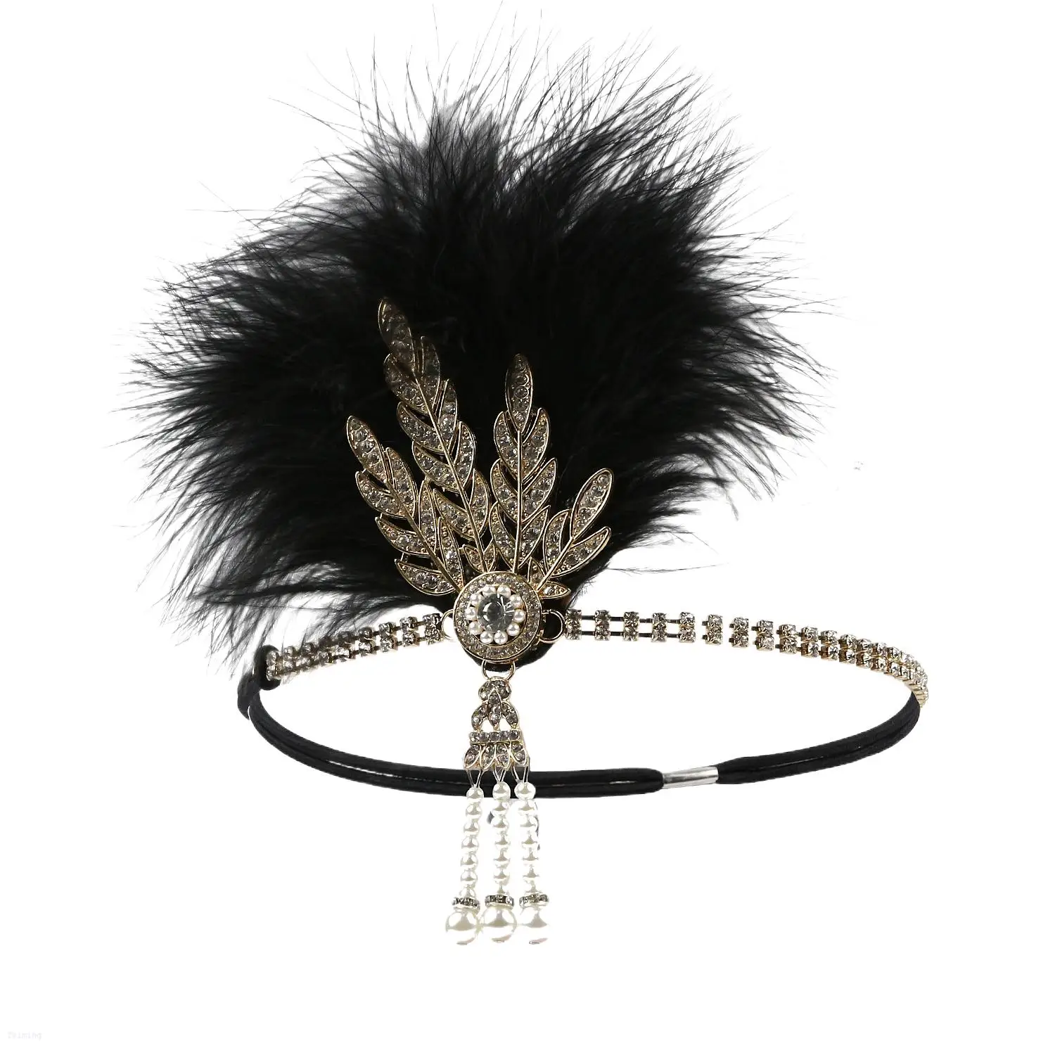 Europe and the United States hot selling retro PROM headband black alloy ostrich pearl rhinestone