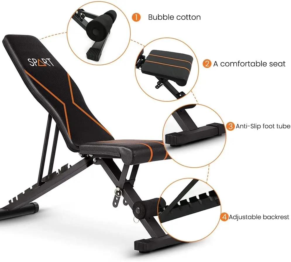 Commercial Weight Bench, Adjustable Workout Bench Press Set for Home Gym Strength Training, Incline Flat Decline Sit Up Bench