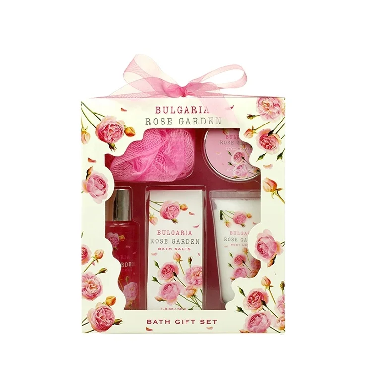 Wholesale custom rose garden  fragrance travel bath shower gel gift set in paper box