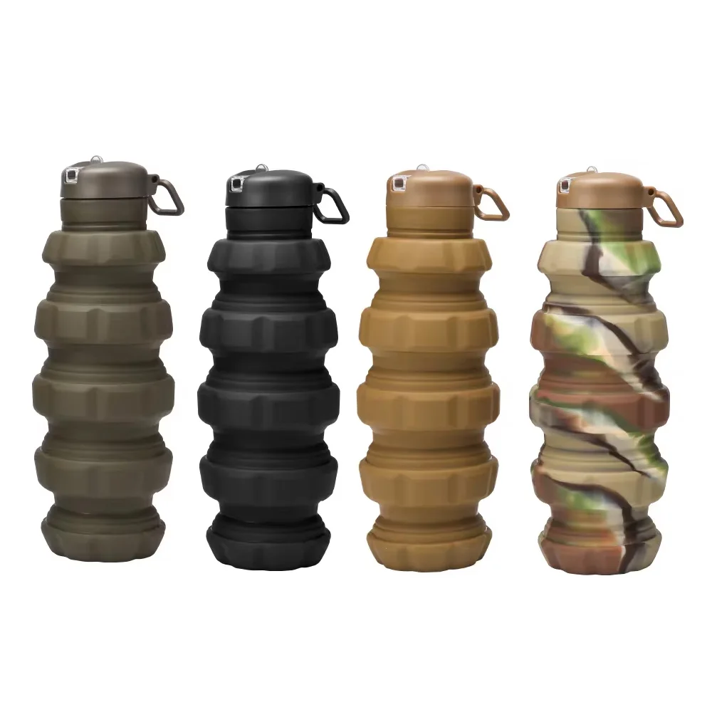2024 500ml Food grade silicone grenade-shaped water bottle for sports children adults all use silicone cup water bottle