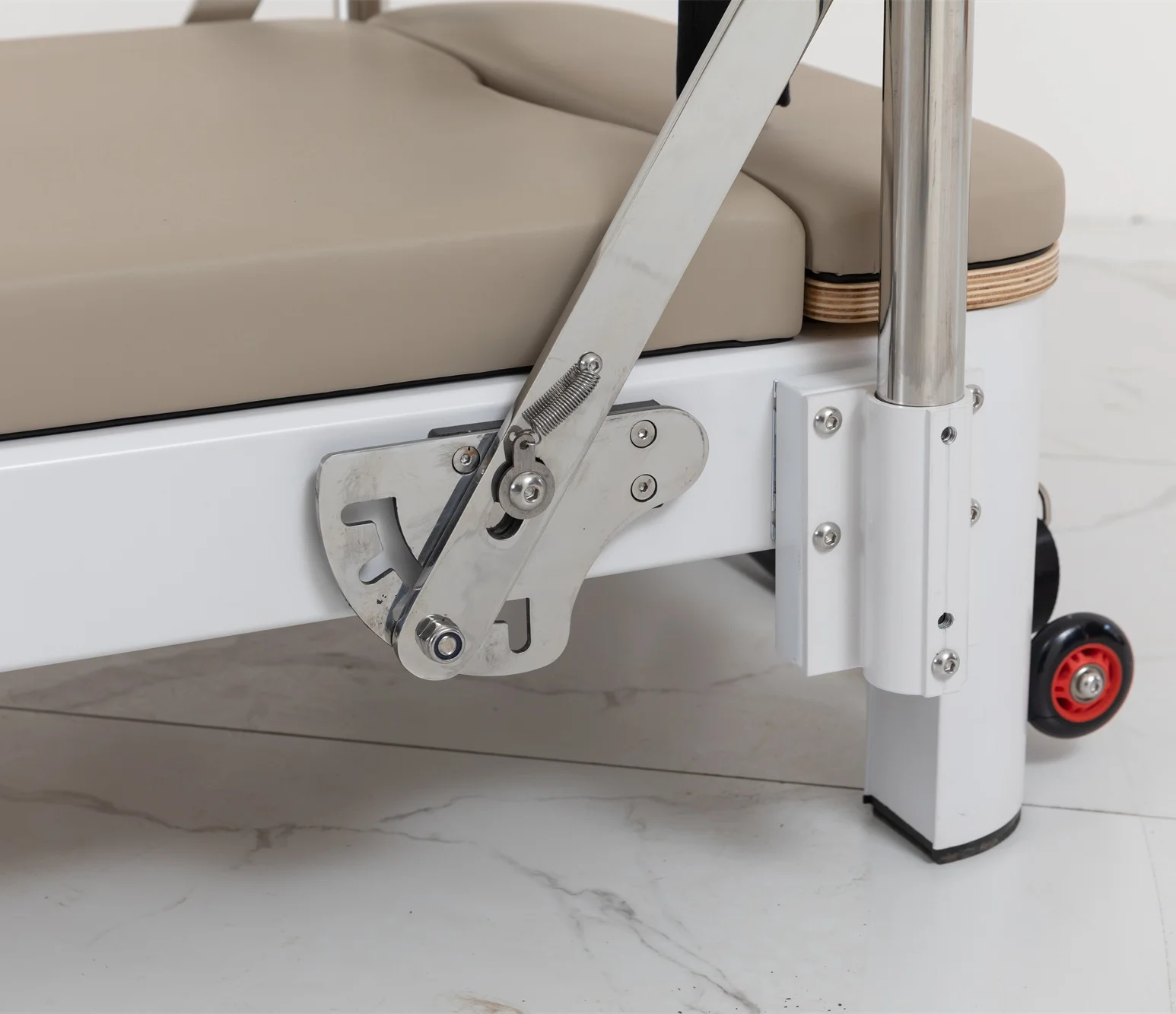 white aluminum full trapeze combo elevated bed y cadillac pilates reformer