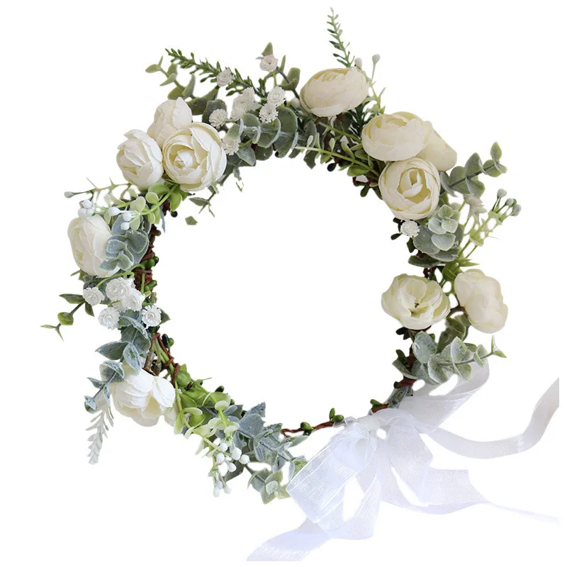 Fashion Floral Christmas Wreath Decoration Hair Accessories Holiday Garland Bride Corolla Wedding Headpiece Rose Hairband