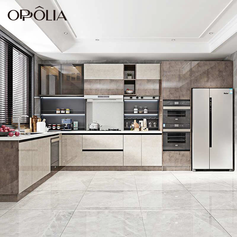 Pvc 0.4 Mm Rubber Birch Profile Wood Kitchen Cabinets UV Modern Kitchen Cupboard for Ash L Shape Cabinet High End Solid