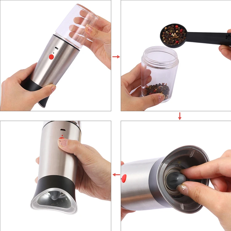 Stainless steel Rechargeable USB Gravity automatic Electric spice himalayan salt and Pepper Grinder set