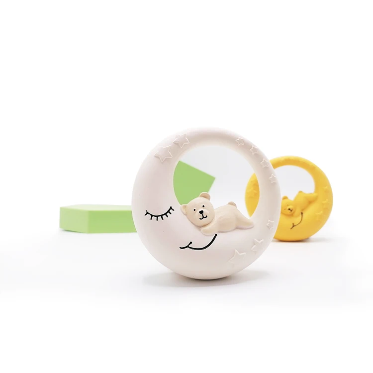 A New Design Moon Bear Natural Latex Rubber Bite Teether Teething Toys Custom Logo Squeaky  Baby Teething Toys For Newborn