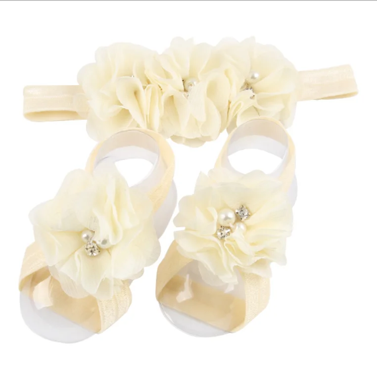 Colorful Foot Flower Barefoot Headband Hair Band Accessories for Baby Infants Girls Toddler Newborn Chiffon Lace 14 colors