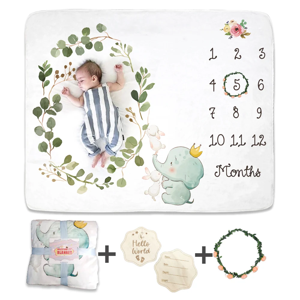 Custom Printing Minky Throw Fleece Blanket Baby Monthly Photography Blanket Baby Milestone Blanket