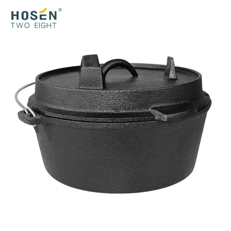 Durable Pre-seasoned Multi 2 In 1 Cooker Pot And Pan Outdoor Camping Dutch Oven Cast Iron Fry Pan Non Stick Cookware