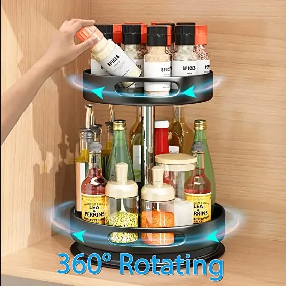2-Tier Adjustable Metal Steel Lazy Susan Turntable for Kitchen Storage Pantry Cabinet Cupboard Spice Racks Organizer OEM Design