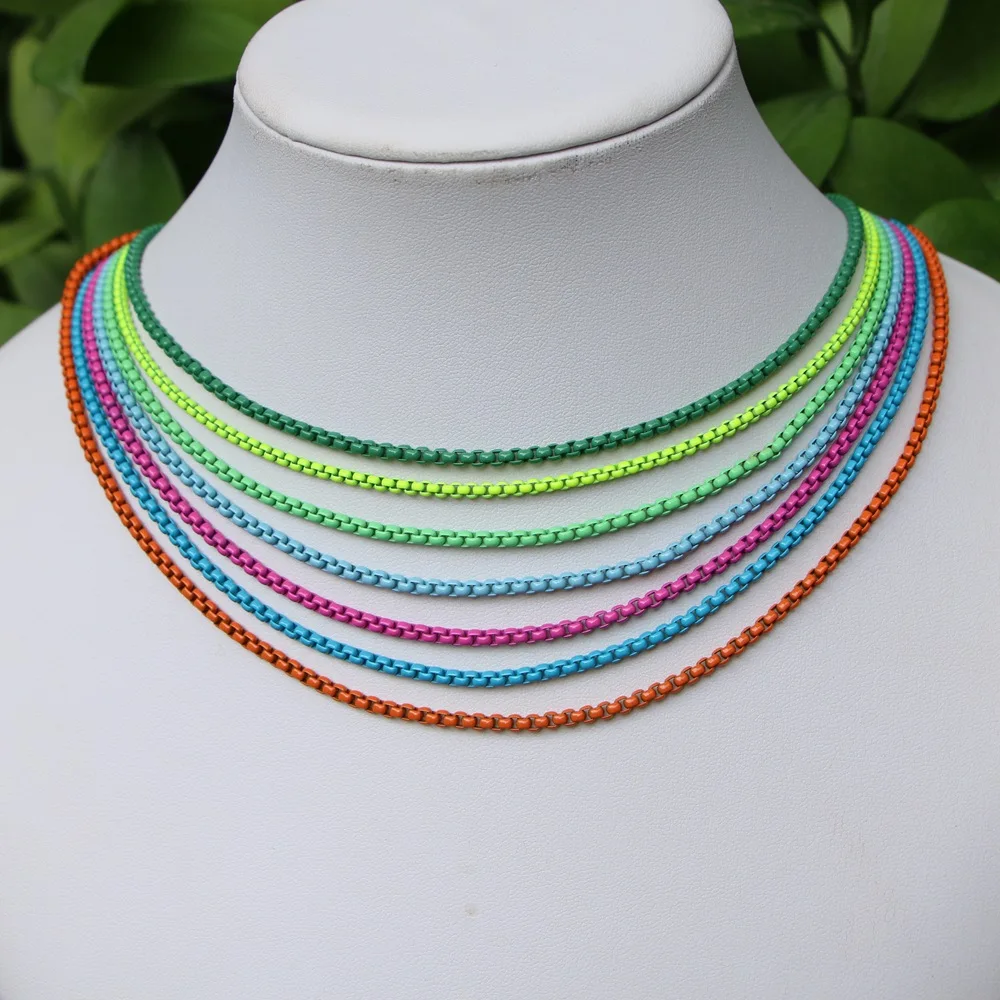 Boho Style Stylish Candy Color Adjustable Link Chain Choker Necklaces Hip Hop Women Men Rainbow Enamel Box Chain Necklace Gift