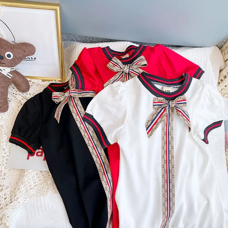 New Arrivals Brands Little Girl Cute Casual Dress Short Sleeve Crew Neck Streetwear Summer Shirt Girls Dress