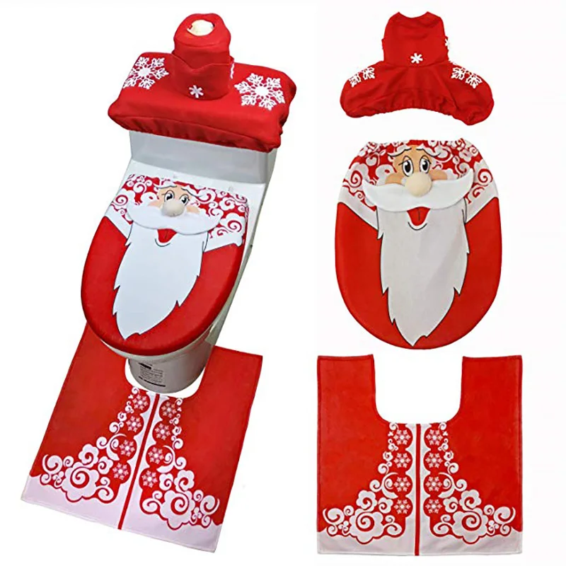 3pcs/set Happy Santa Toilet Seat Cover and Rug Set Bathroom Christmas Decorations Supplies