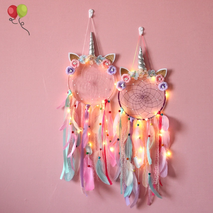 Led Dream Catcher With Lights Unicorn Dreamcatcher For Sweet Girls Kids Bedroom Wall Decoration Z01-2