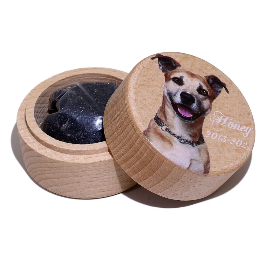 personalised Engraved Memorial Keepsake Gift cat dog Cremation Photo Box Mini Urn casket solid oak wooden urn box for pet