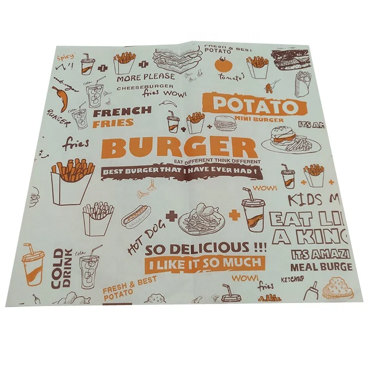 
Customized 35G/40G Paper Printing Recyclable Greaseproof Hamburger Wrapping Paper 