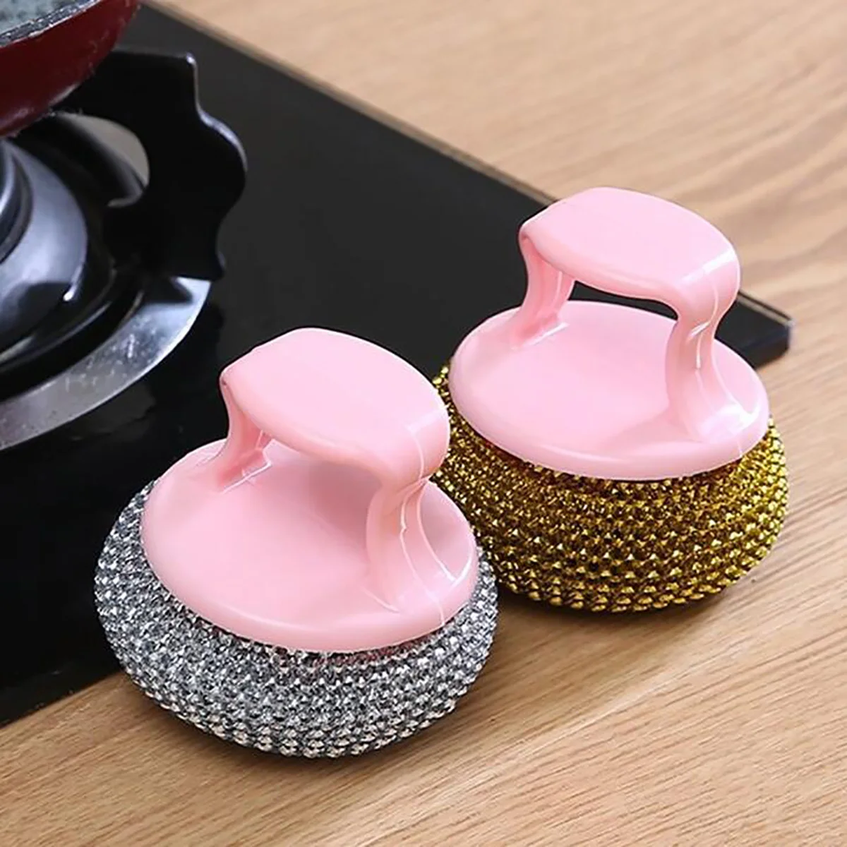 Good Use Fast Transport Popular Stainless Steel Scourer Kitchen Scrubber Dish Cleaning Ball With Handle