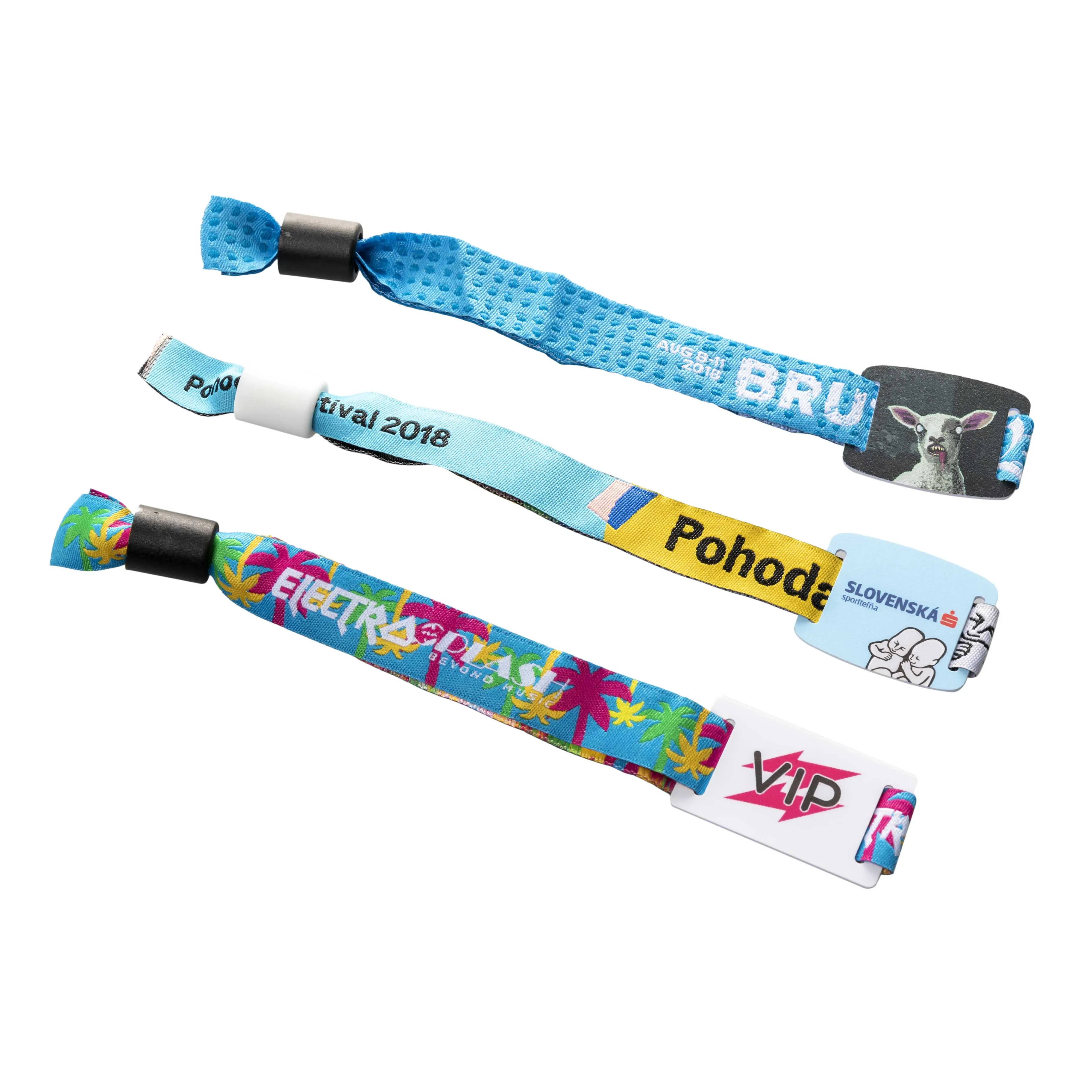 Best Price Woven Logo Polyester 13.56Mhz HF Flexible Festival RFID woven wristband With RFID hard PVC For Party