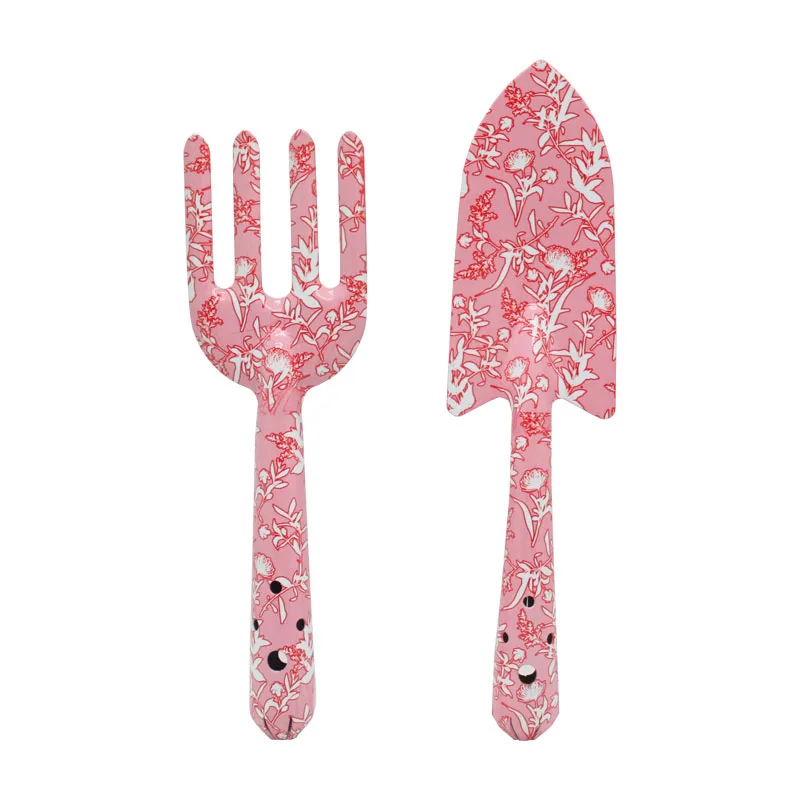 Colorful Garden Tools Small Hand Iron Shovel Tool Set Pink Printed for Planting with Reference Photos