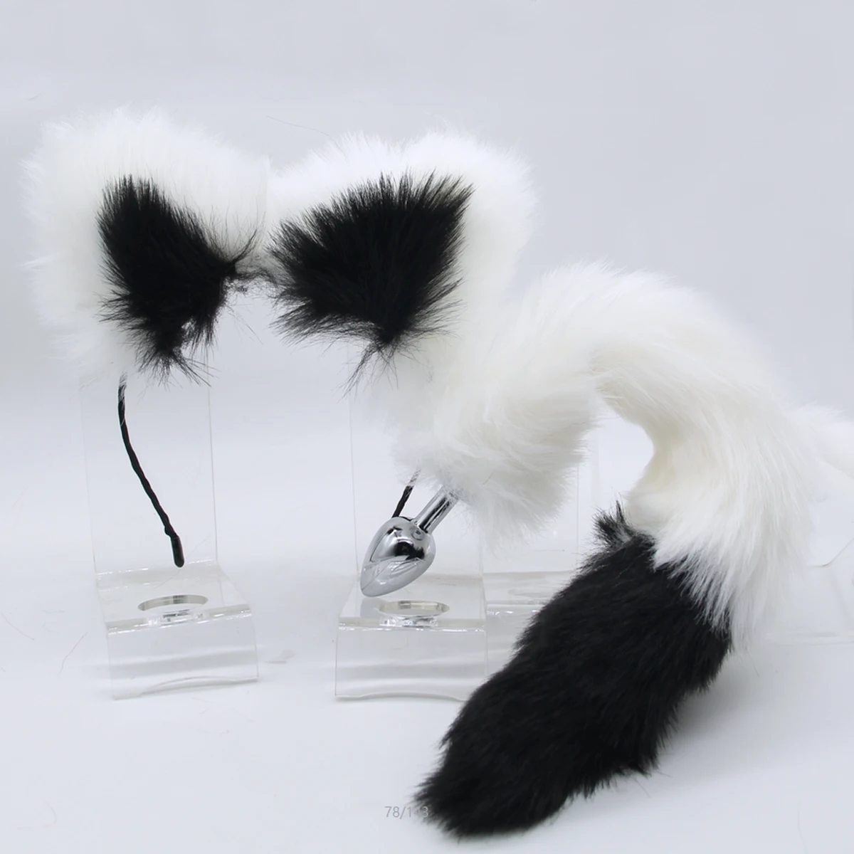 
Faux Fur Animal Ears Headband And Tail Chrome Metal Anal Plug Couple Anal Sex Toys Erotic Cosplay Toy Butt Anus Plug 