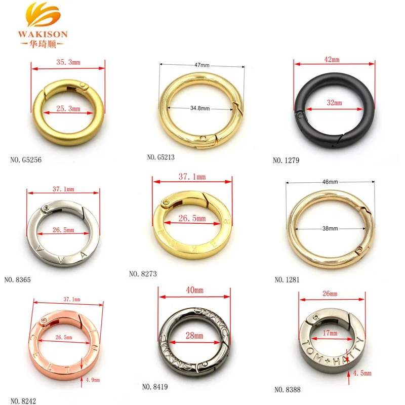 Gold Custom Logo Zinc Alloy Bag Ring Push Ring Metal Snap Gate O Ring 25mm Round Spring Clasp for Decoration