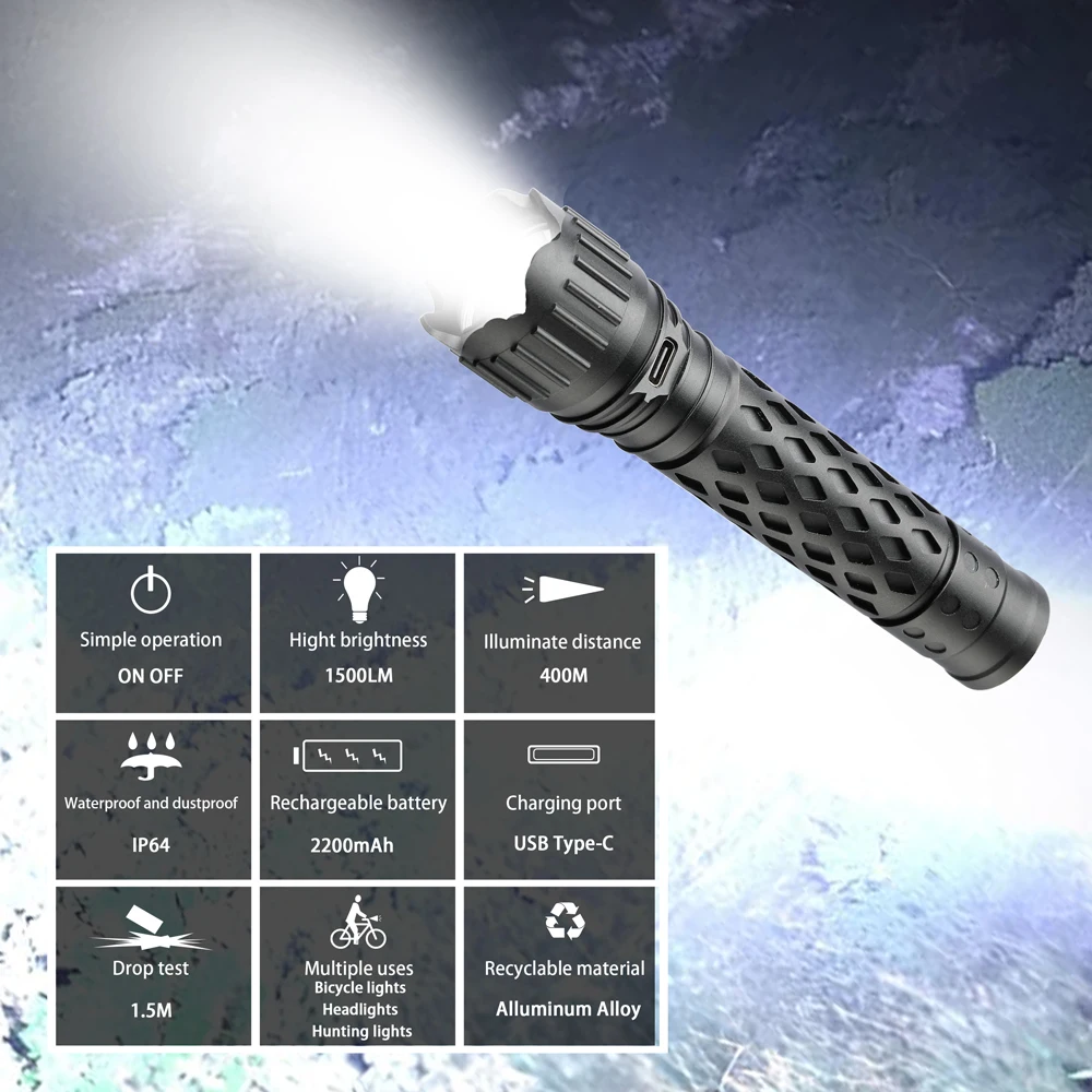 ZOOMFIRE ZF-001 LED Tactical Flashlight 1000m Long Range USB Rechargeable Flashlight Hunting Strong Light Torch Flashlight