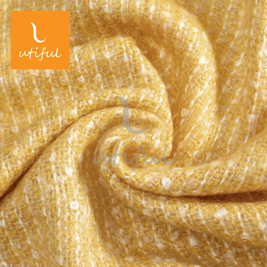 Warm stripe dots melange woven acrylic mohair throw blanket with tassels