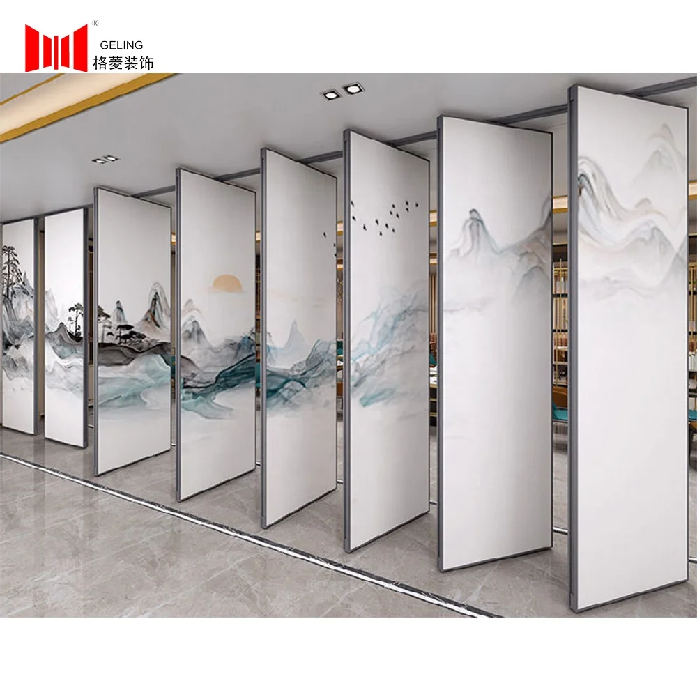Chinese style hanging vertical folding sliding aluminum partition acoustic operable movable partition wall for conference room