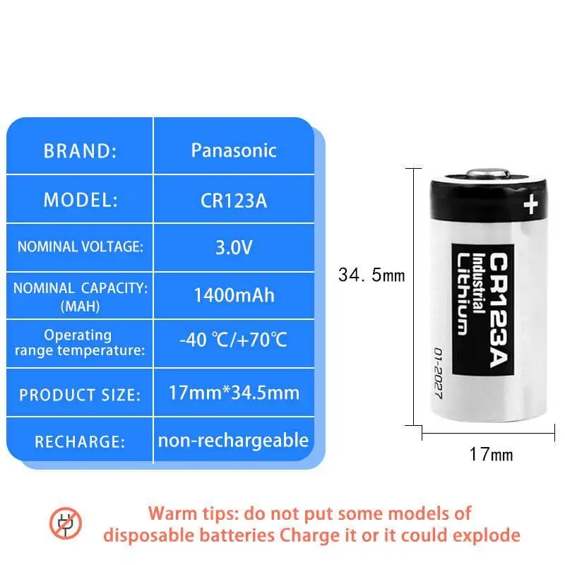 CR Batteries CR123A 3V 1400mAh Cylindrical Lithium Batteries Japan Brand for flashlight