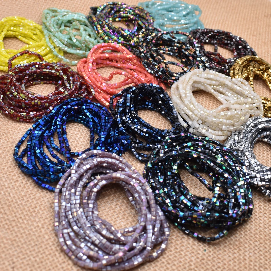 Crystal Glass Beads Plating color 2mm Faceted Square Shape Glass Beads for Jewelry Making Cube Glass seed wholesale