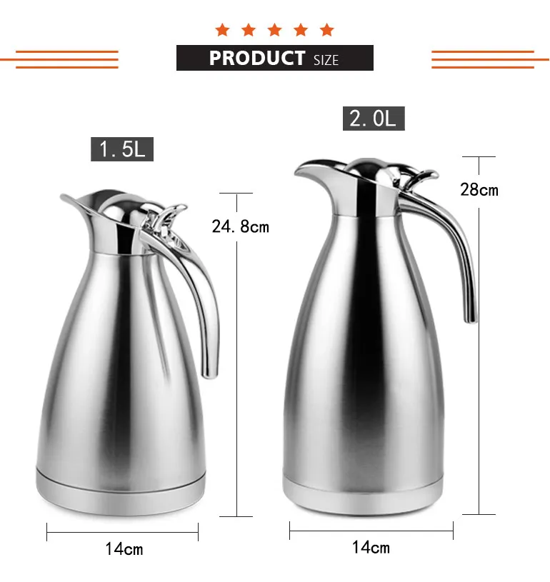 68 Oz/2L Stainless Steel Thermal Coffee Carafe with Press Button, Double Wall Vacuum Insulated Thermo Pot for Juice Milk Tea
