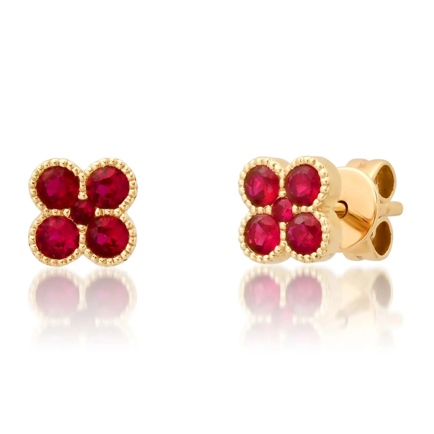 Milskye fine fashion jewelry 925 silver for women 18k gold plated bite-sized ruby bezel set stud earrings