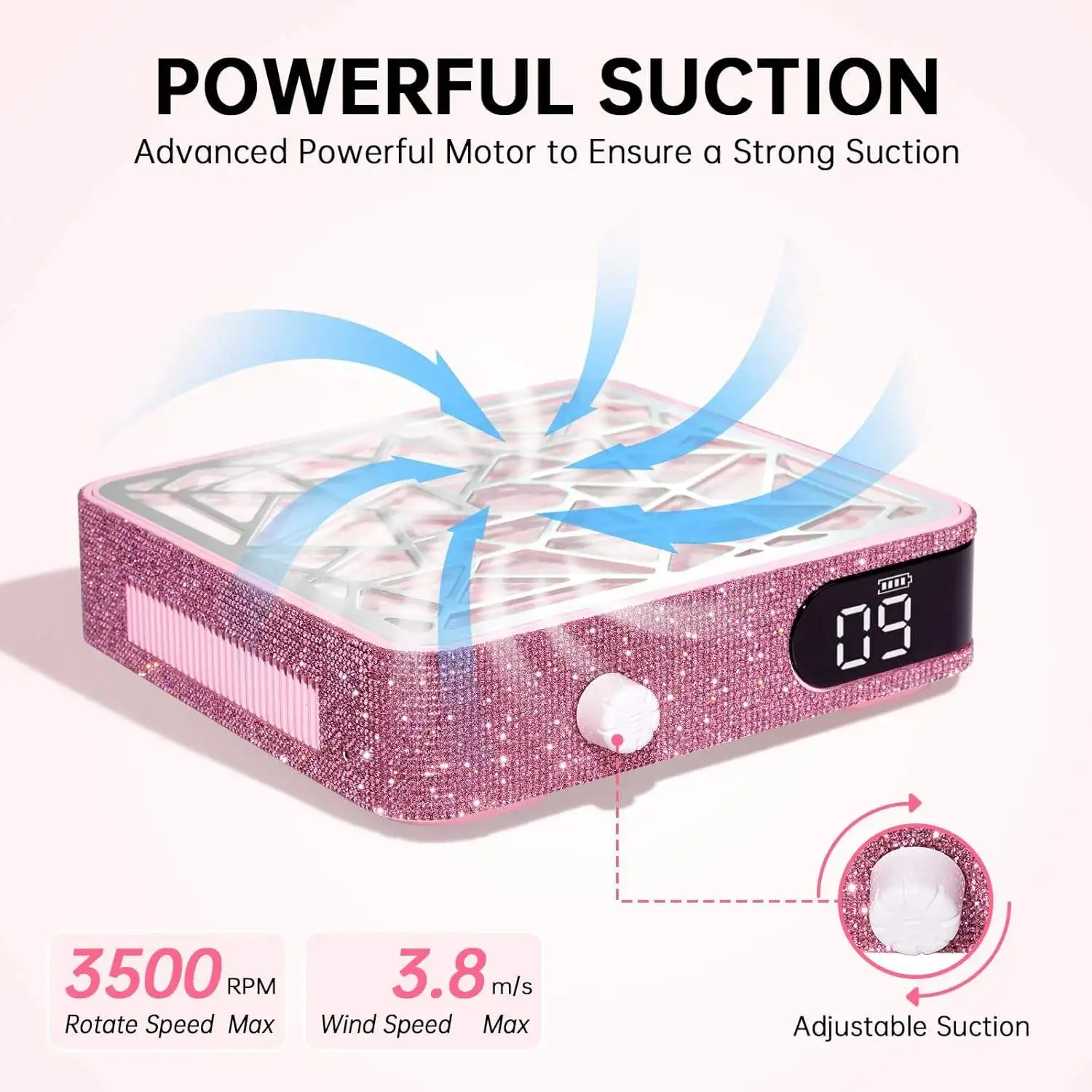 Powerful wireless BlingBling nail dust extractors diamond nail dust collector vacuum build in dust collector for nail salon