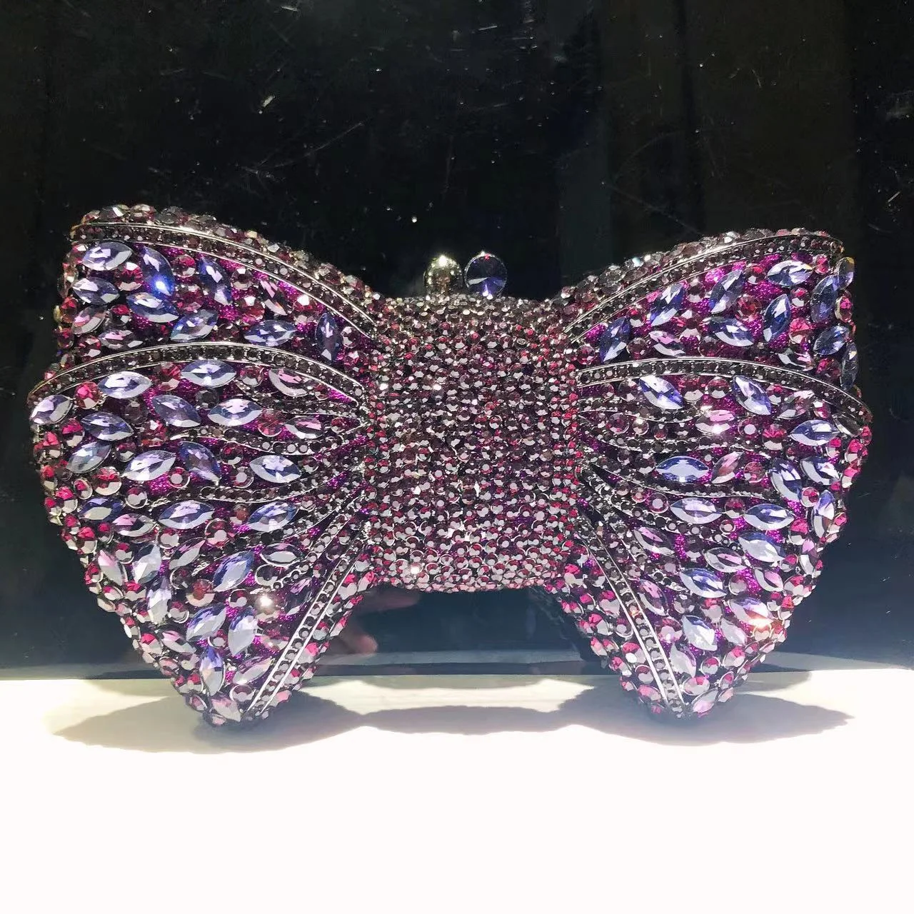 New colorful bow clutch bag customized woman wedding party rhinestone tote bag with magnet