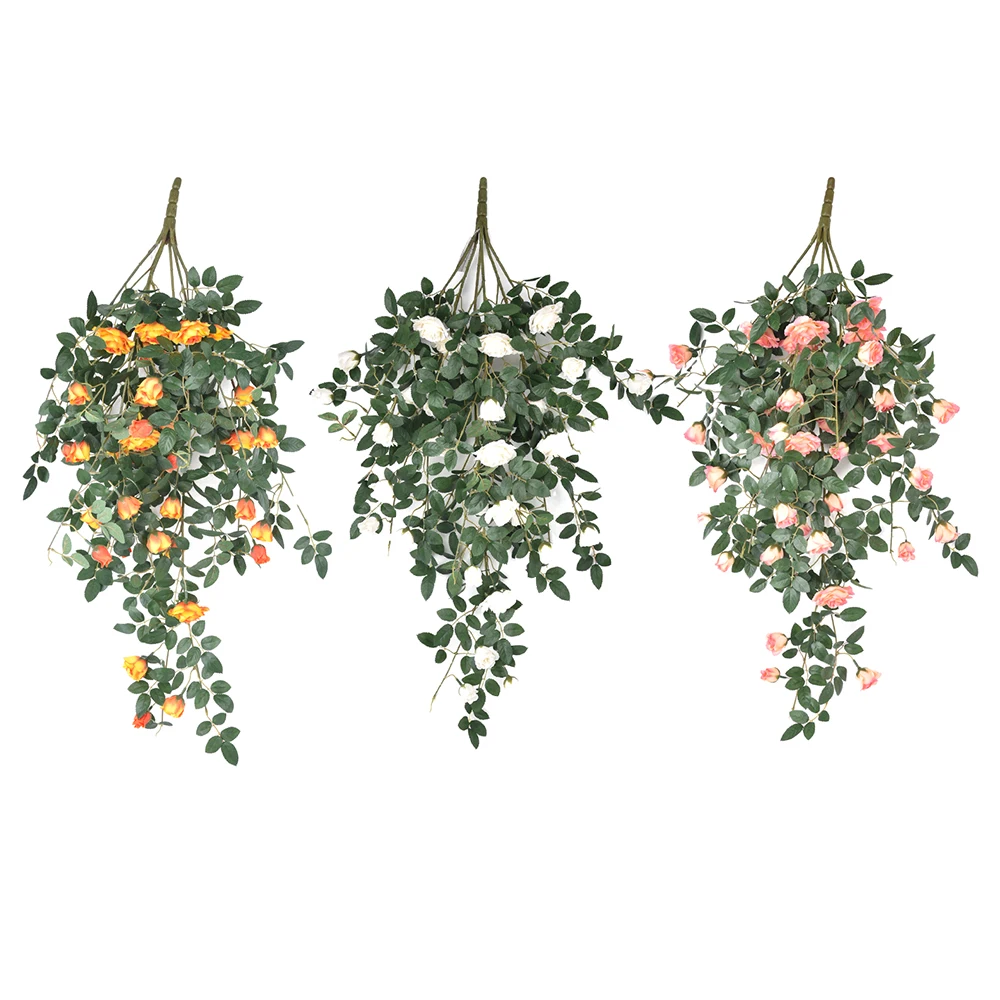 Wedding decor ceiling hanging flowers vine leaves artificial plants bougainvillea silk roses