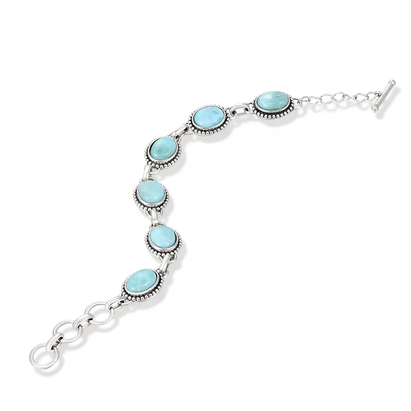 
Jewelry Charm 925 Sterling Silver Larimar Woman Bangle New 2021 Wholesale Fashion For Party TRENDY Oval Triangle Bracelet Gift 