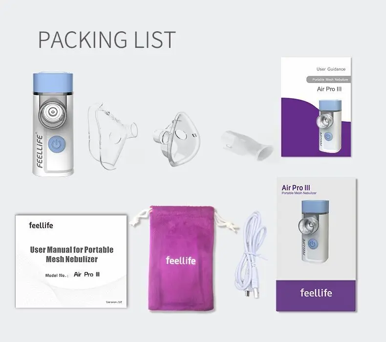 Home health care inhalator medicine like salbutamol budesnide Inhaler Feellife mesh nebulizer mask machine