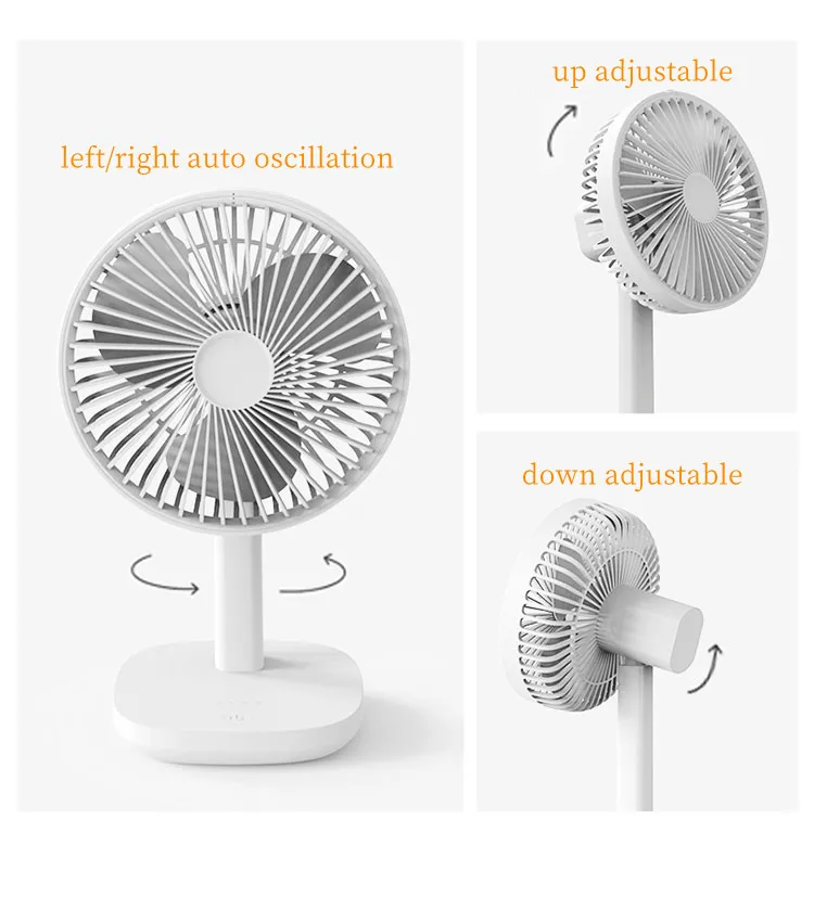 2022 fashion wireless small 6.5inth auto oscillating table fan USB rechargeable 4000mah battery low noise desktop fan