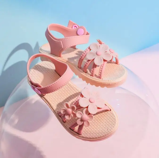 Fashion soft bottom girls sandals student children beach shoes 2021 summer new 4-12 little girl princess shoes