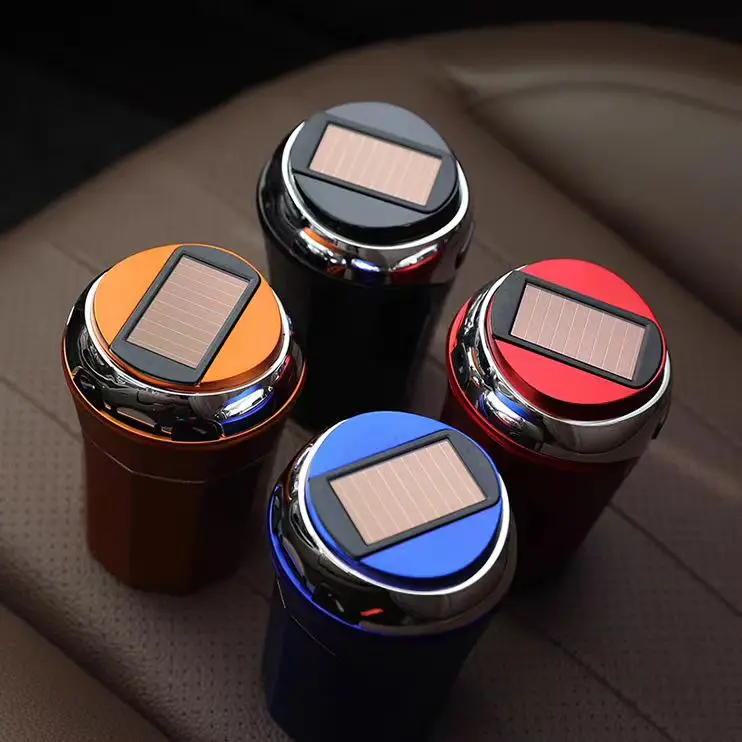 Wholesale Cigarette Smokeless Cendrier de voiture USB charger Metal Cigar LED Light Stainless Smart Car Ashtray