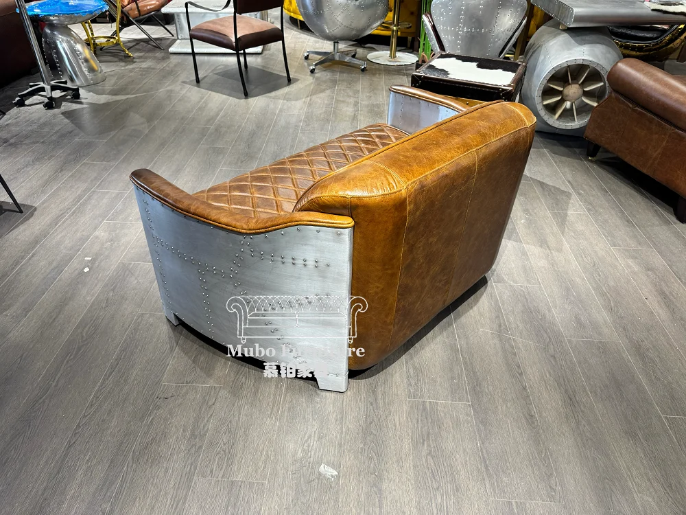 Industrial loft american vintage antique leather 3 seater aviation sofa set