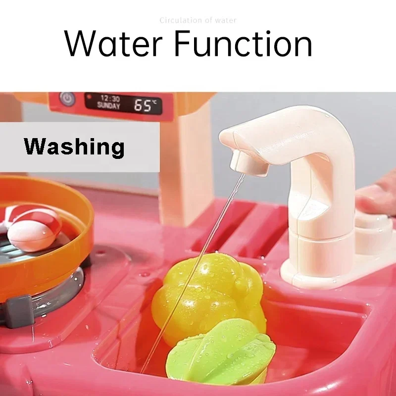 63cm children cooking toy simulation kitchen pretend play set kids mist spray faucet sink toy kitchen play set with lights&sound